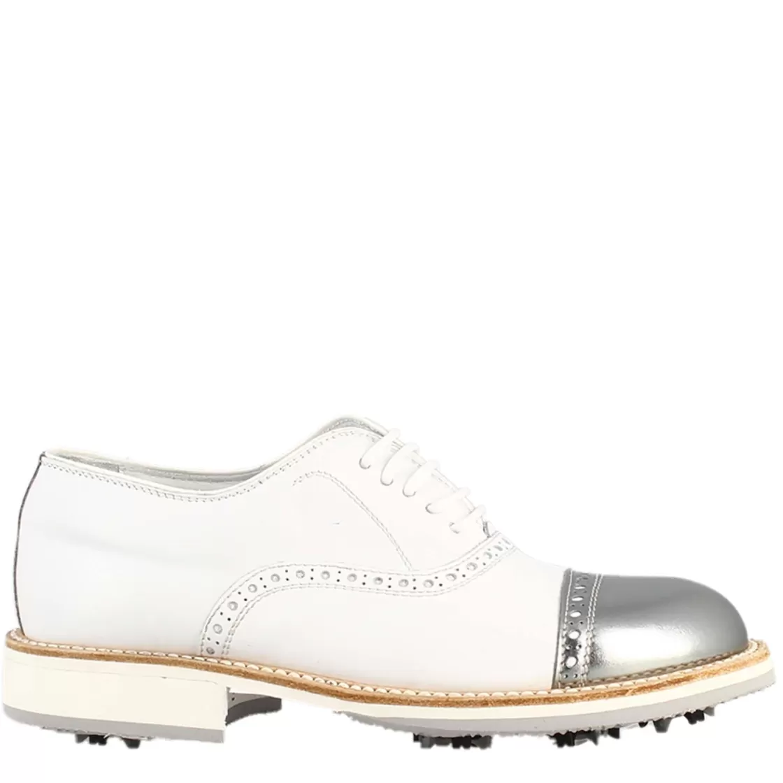 Fashion Leonardo Shoes Scarpe Golf Da Uomo Artigianali In Pelle E Dettagli In Argento Bianco