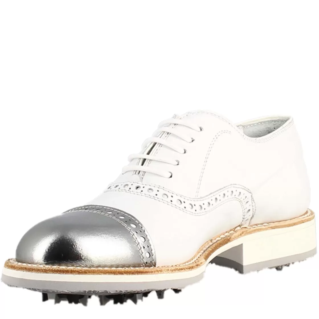 Fashion Leonardo Shoes Scarpe Golf Da Uomo Artigianali In Pelle E Dettagli In Argento Bianco