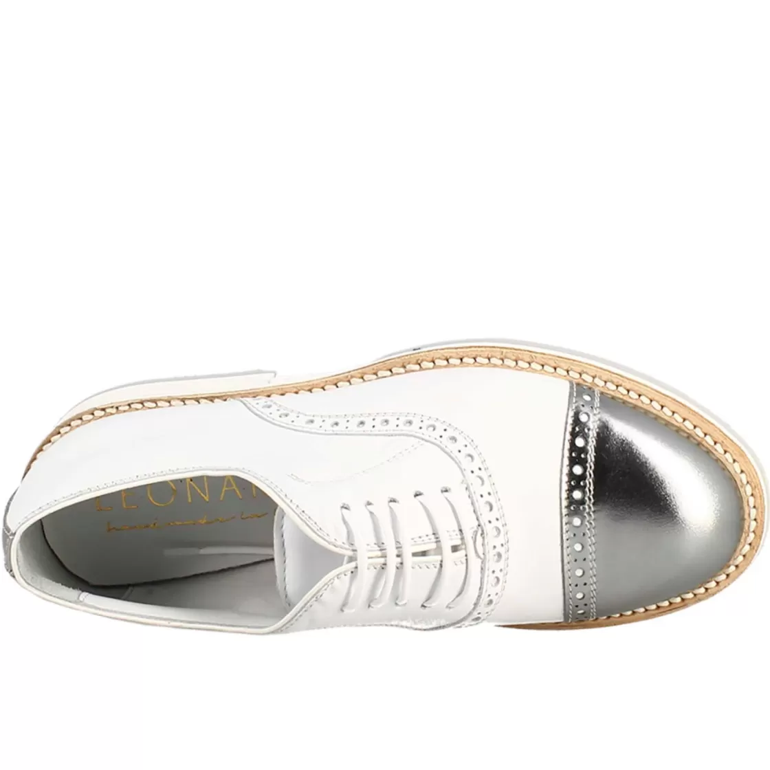 Fashion Leonardo Shoes Scarpe Golf Da Uomo Artigianali In Pelle E Dettagli In Argento Bianco