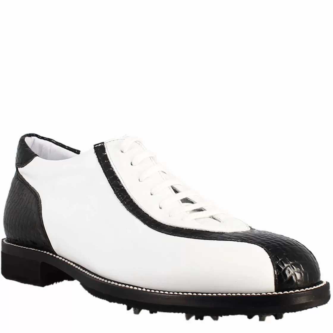 Cheap Leonardo Shoes Scarpe Golf Da Uomo Artigianali In Pelle E Dettagli In Cocco Nero Bianco