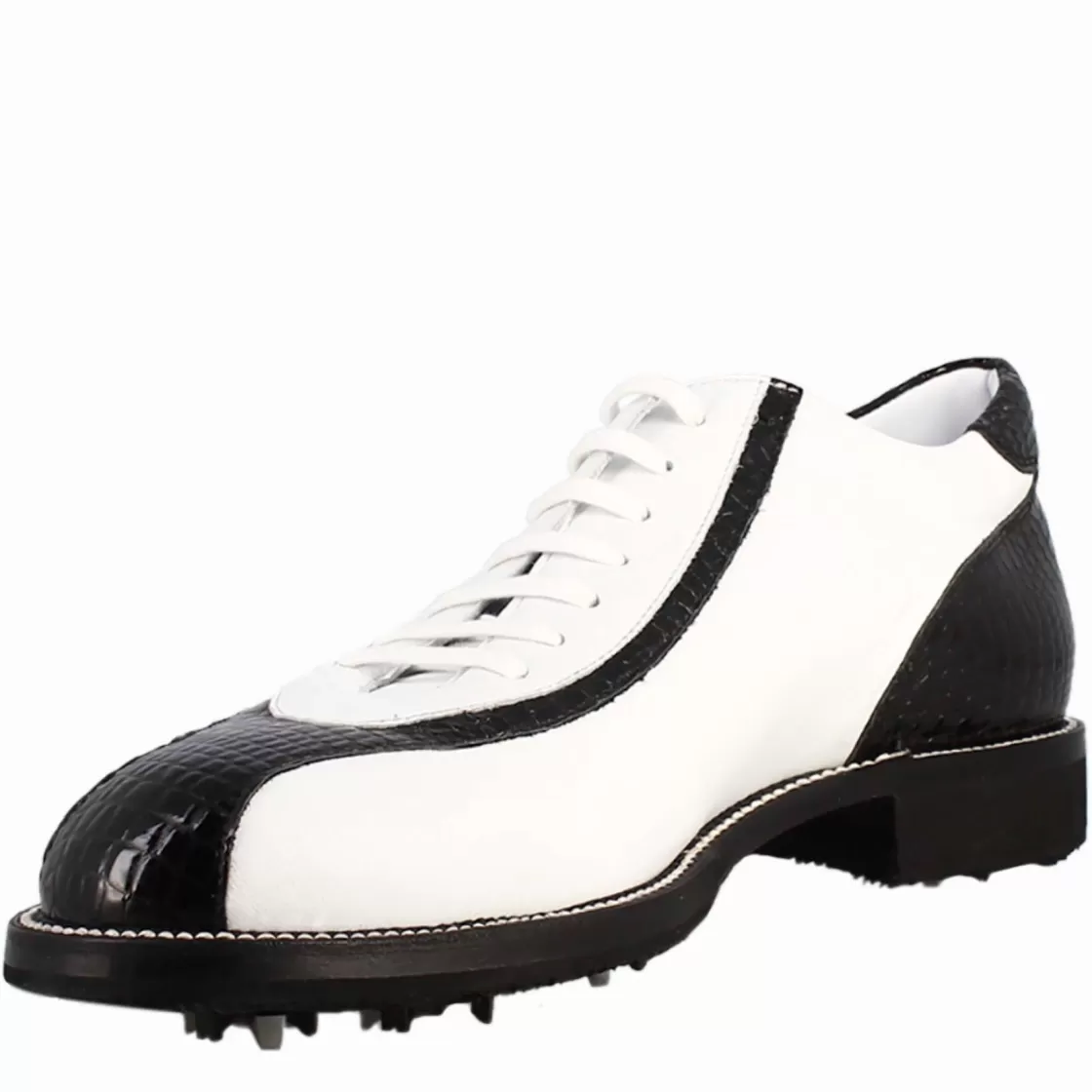 Cheap Leonardo Shoes Scarpe Golf Da Uomo Artigianali In Pelle E Dettagli In Cocco Nero Bianco