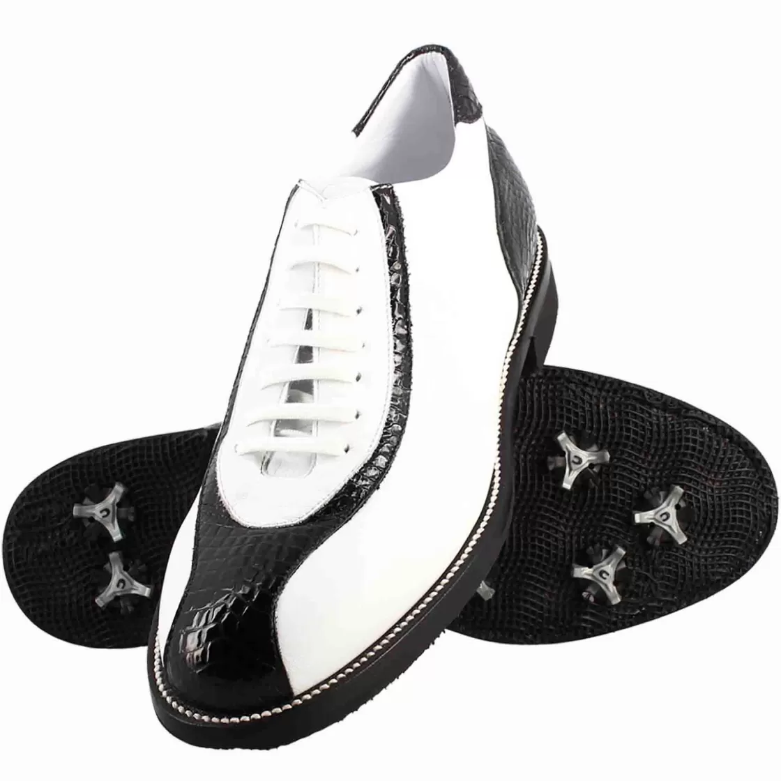 Cheap Leonardo Shoes Scarpe Golf Da Uomo Artigianali In Pelle E Dettagli In Cocco Nero Bianco