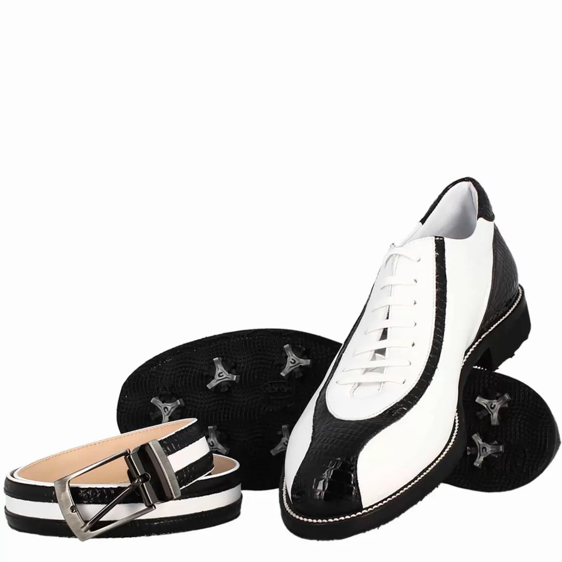 Cheap Leonardo Shoes Scarpe Golf Da Uomo Artigianali In Pelle E Dettagli In Cocco Nero Bianco