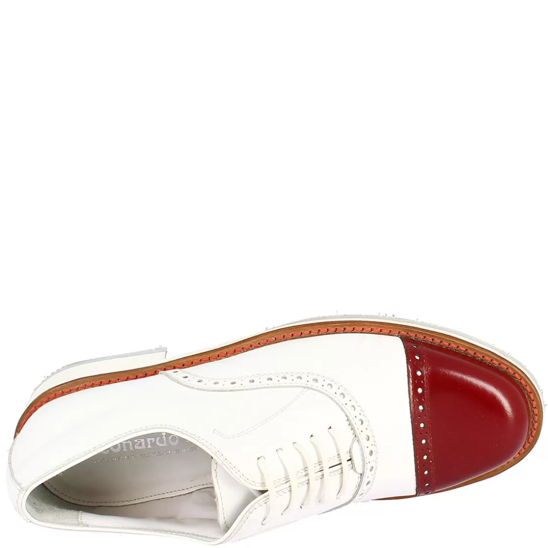 Clearance Leonardo Shoes Scarpe Golf Donna Artigianali In Pelle Bianco Con Puntale Rosso