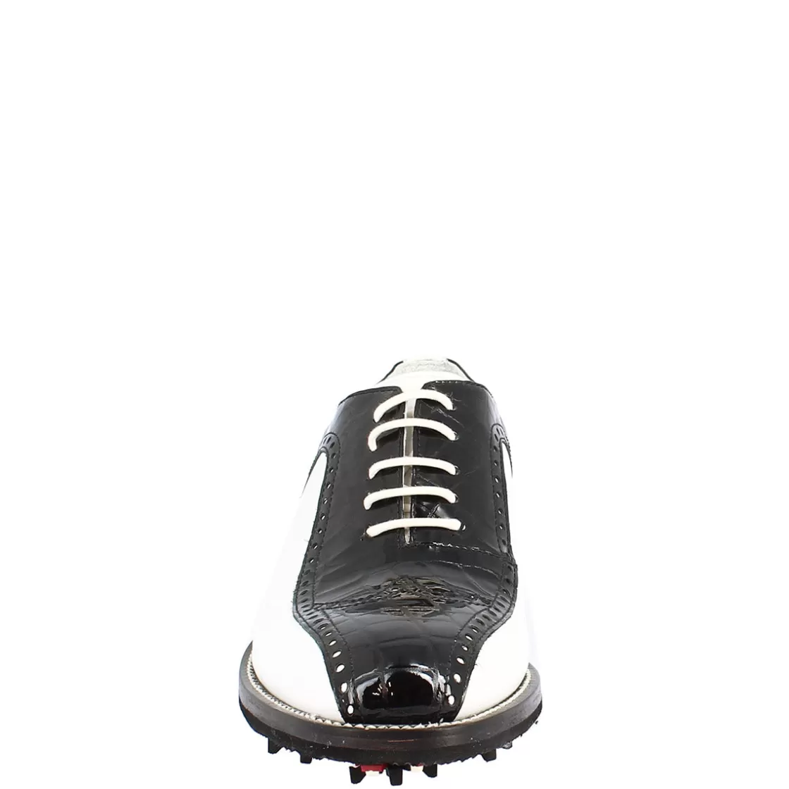 Cheap Leonardo Shoes Scarpe Golf Donna Artigianali In Pelle Pieno Fiore Bianco Cocco Nero