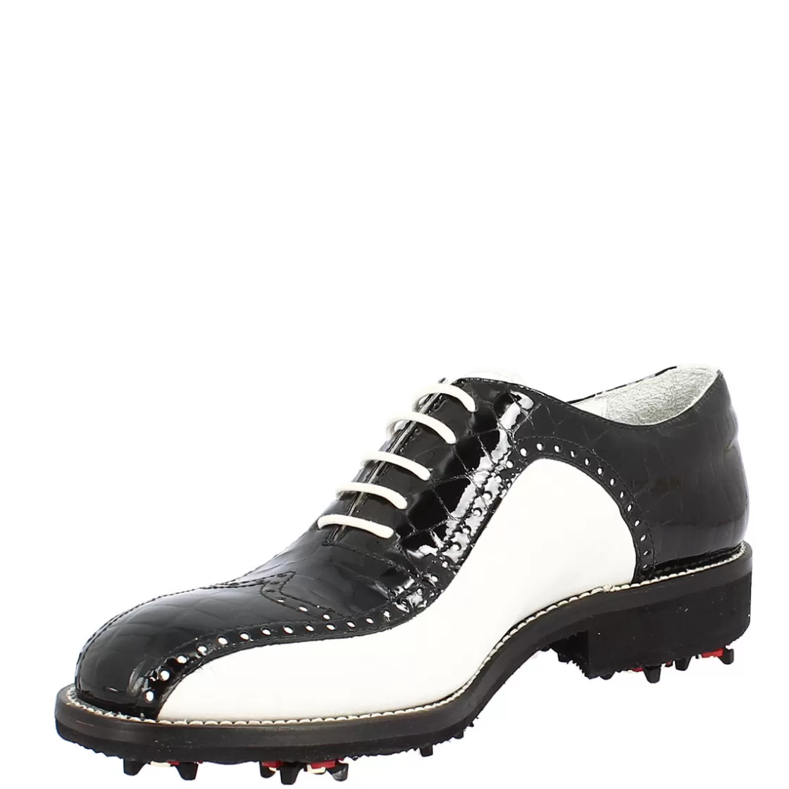 Cheap Leonardo Shoes Scarpe Golf Donna Artigianali In Pelle Pieno Fiore Bianco Cocco Nero
