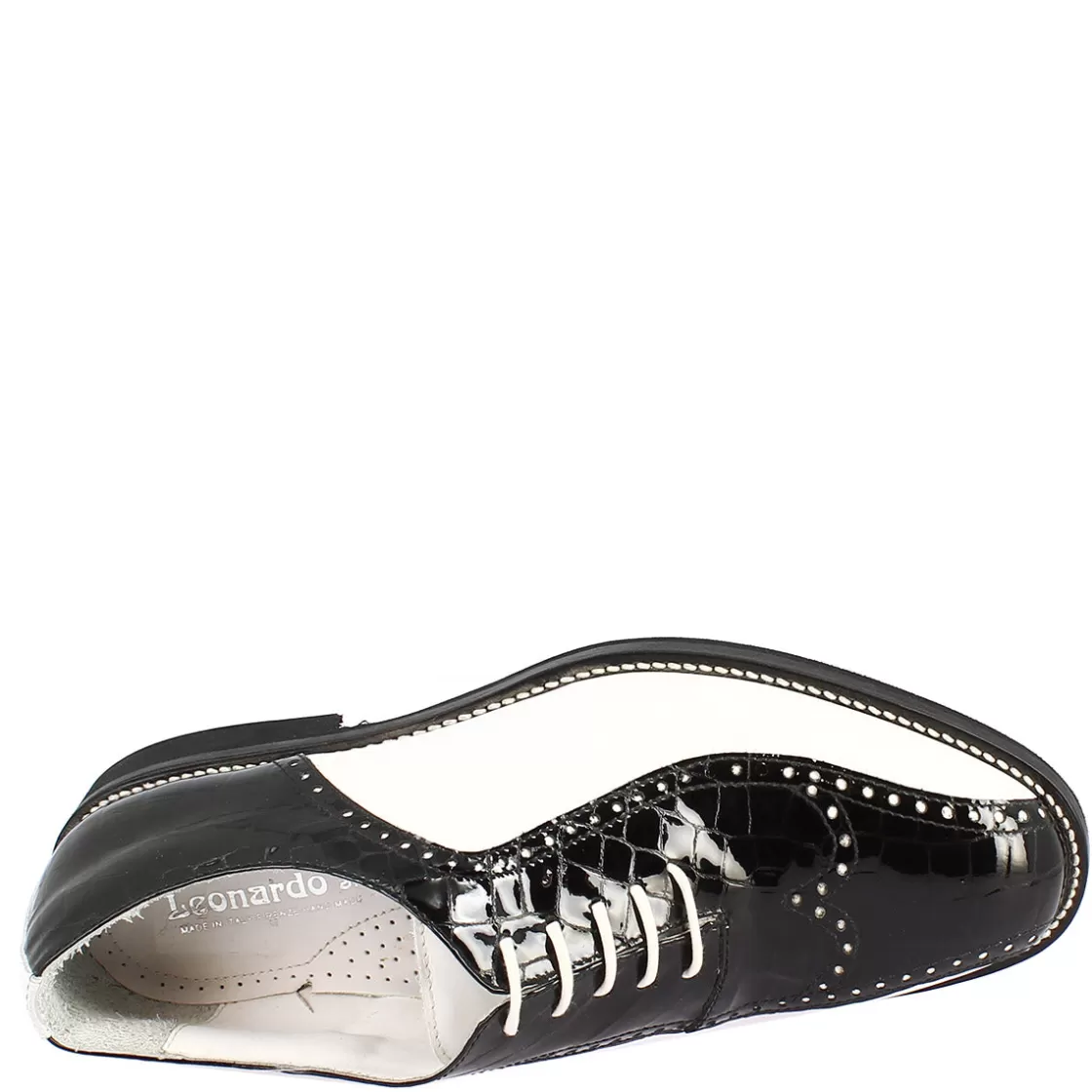 Cheap Leonardo Shoes Scarpe Golf Donna Artigianali In Pelle Pieno Fiore Bianco Cocco Nero