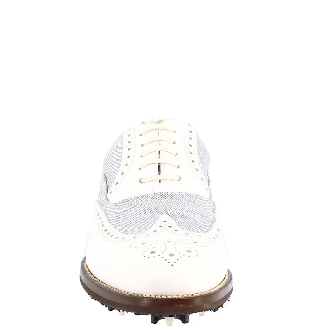 Online Leonardo Shoes Scarpe Golf Donna Estive Fatte A Mano In Pelle Bianca E Tessuto Bianco