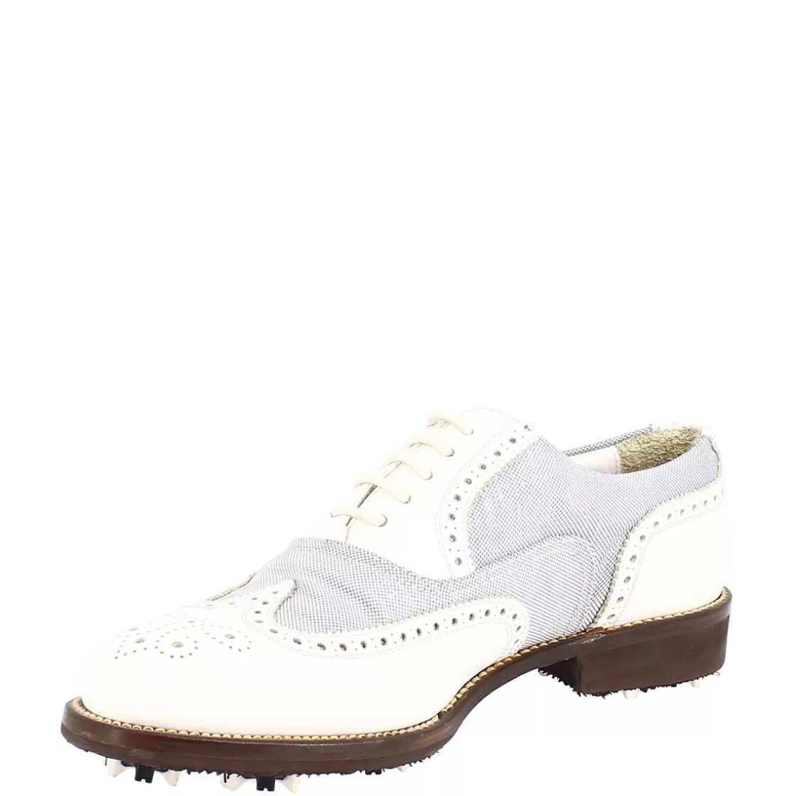 Online Leonardo Shoes Scarpe Golf Donna Estive Fatte A Mano In Pelle Bianca E Tessuto Bianco
