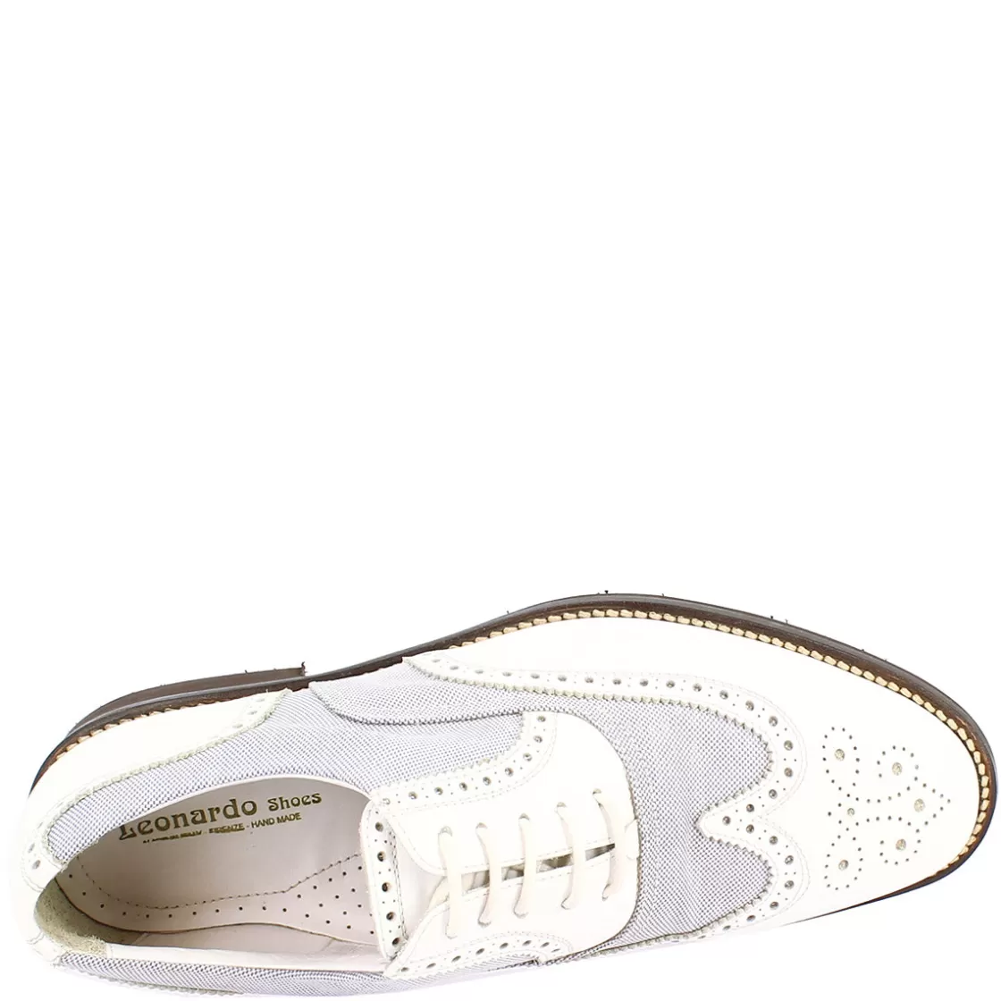 Online Leonardo Shoes Scarpe Golf Donna Estive Fatte A Mano In Pelle Bianca E Tessuto Bianco