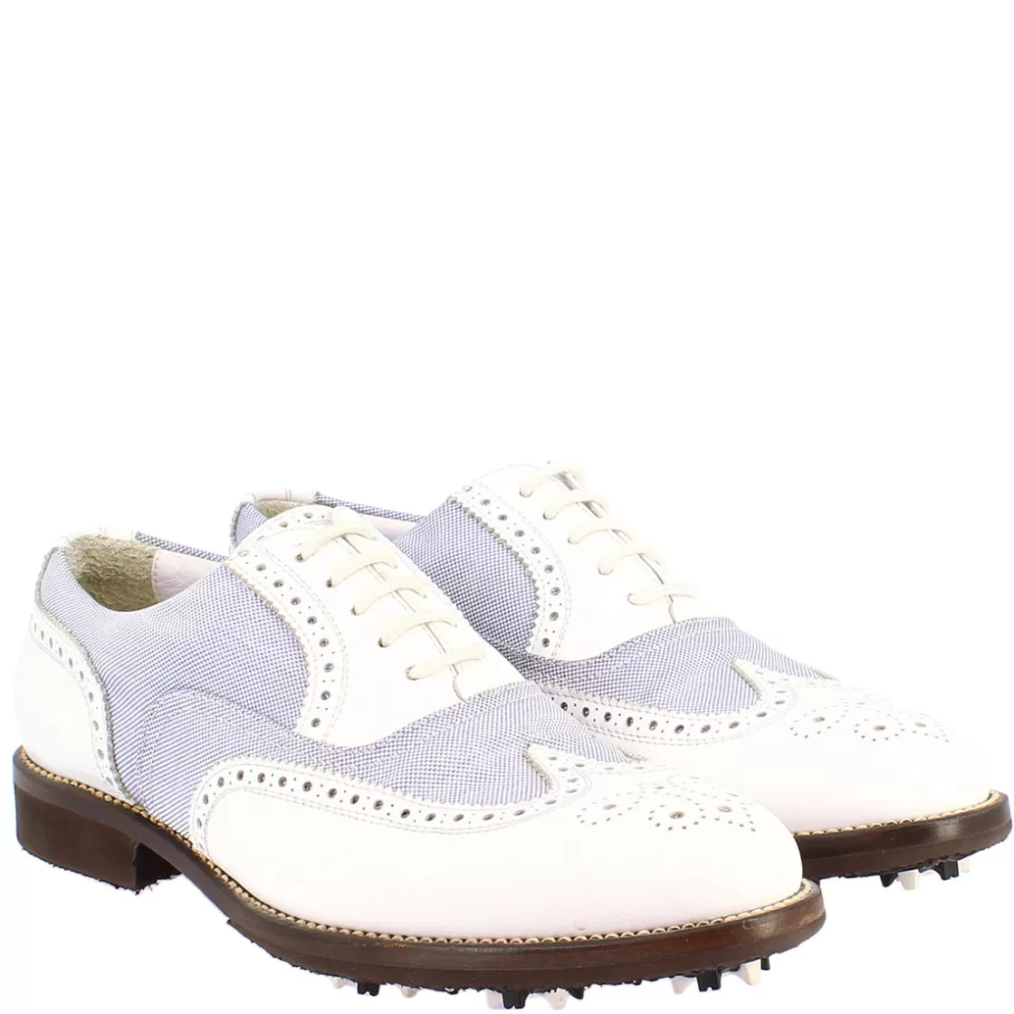Online Leonardo Shoes Scarpe Golf Donna Estive Fatte A Mano In Pelle Bianca E Tessuto Bianco