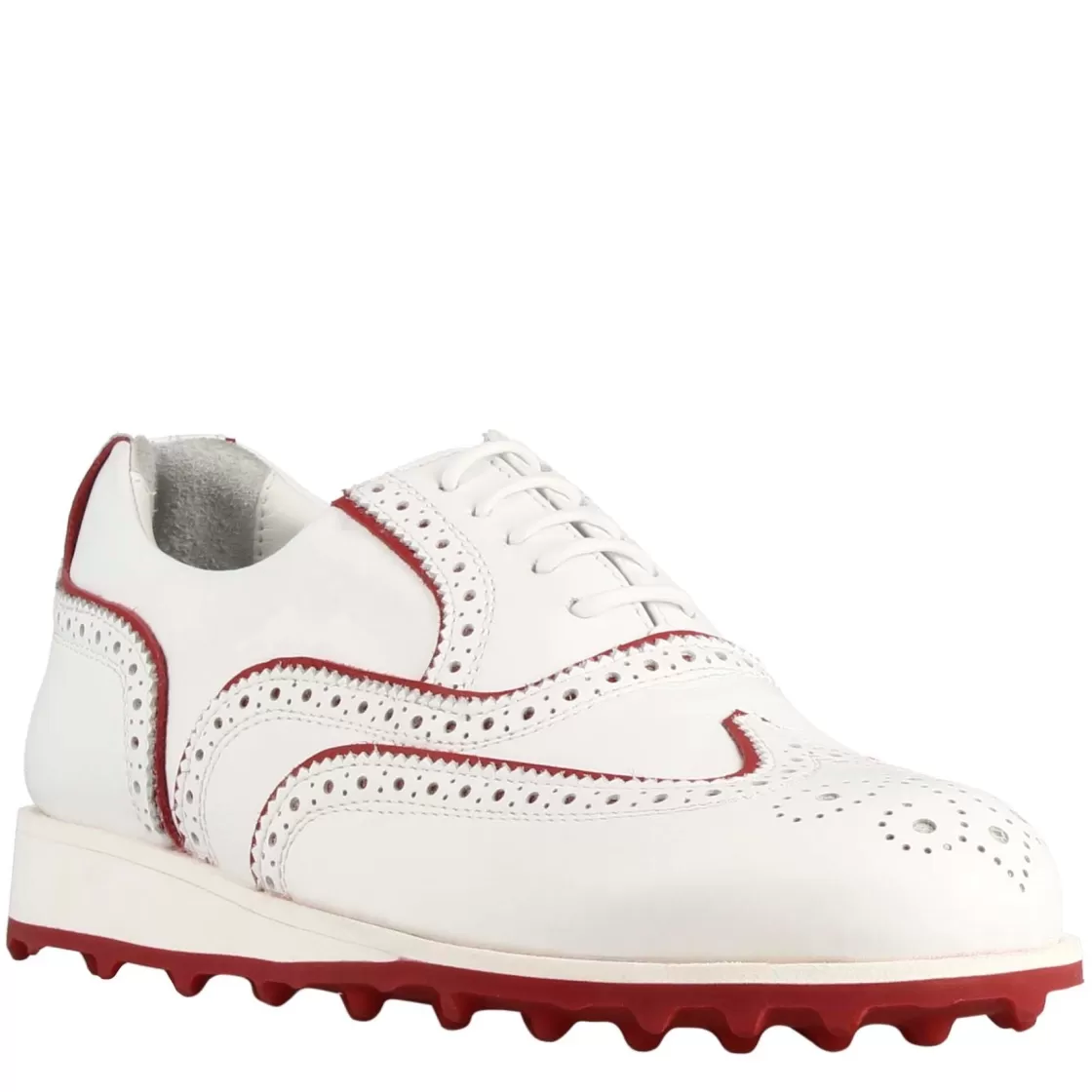 Sale Leonardo Shoes Scarpe Golf Fatte A Mano Da Uomo In Pelle Colore Con Dettagli Colore Rosso. Bianco