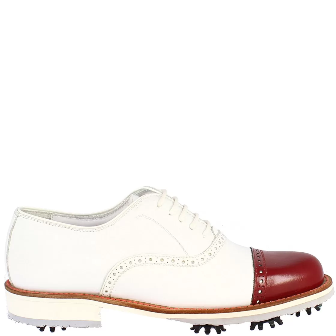 Outlet Leonardo Shoes Scarpe Golf Uomo Artigianali In Pelle Bianco Con Puntale Rosso