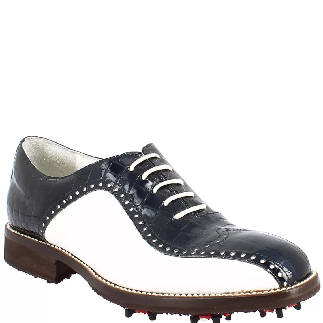 Sale Leonardo Shoes Scarpe Golf Uomo Artigianali In Pelle Pieno Fiore Bianco Cocco Blu