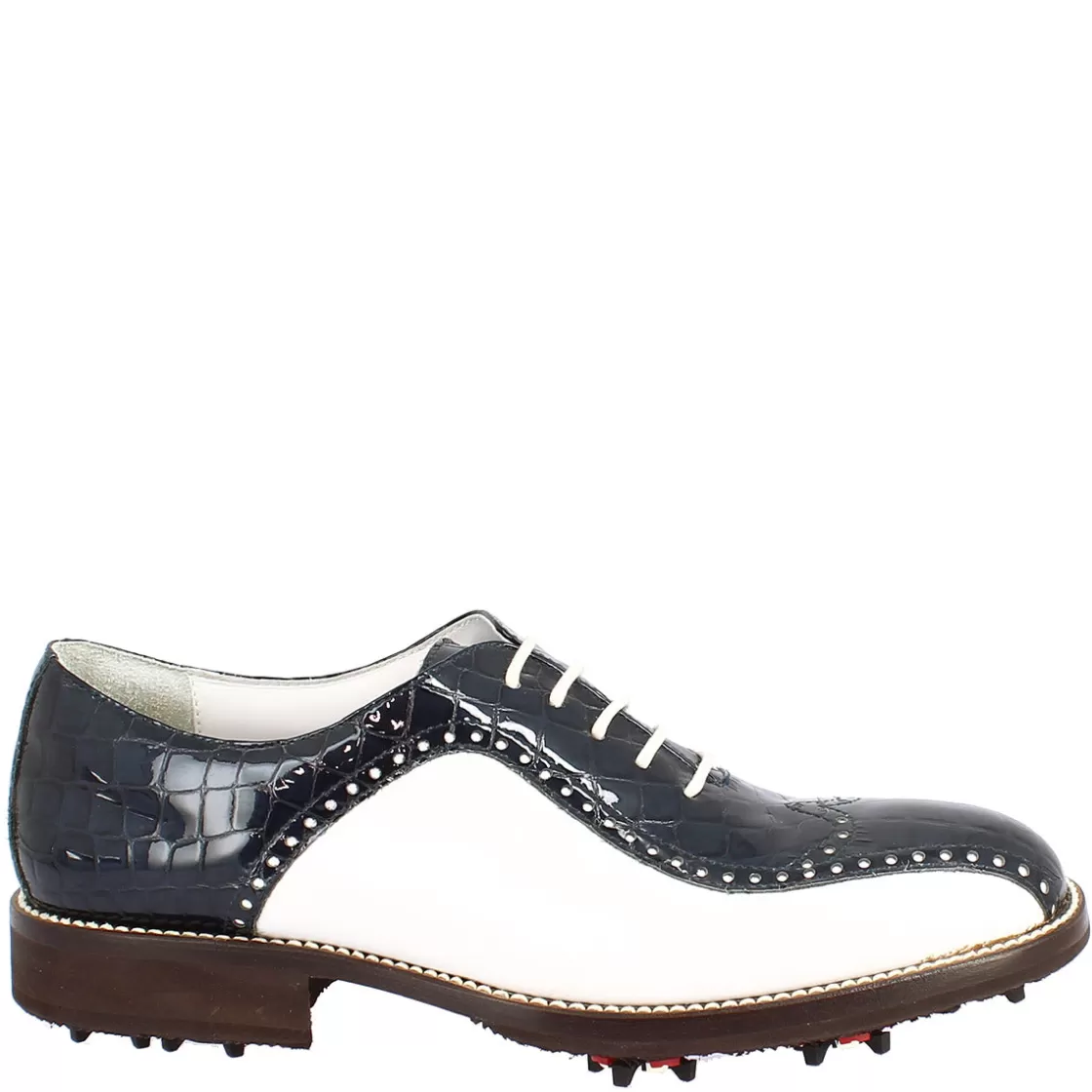 Sale Leonardo Shoes Scarpe Golf Uomo Artigianali In Pelle Pieno Fiore Bianco Cocco Blu