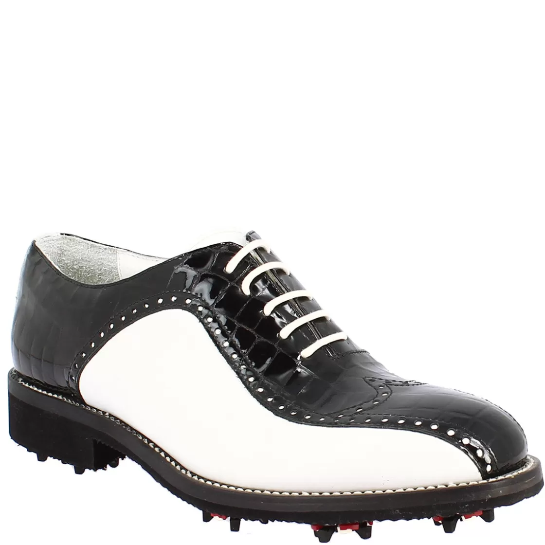 Best Sale Leonardo Shoes Scarpe Golf Uomo Artigianali In Pelle Pieno Fiore Bianco Cocco Nero