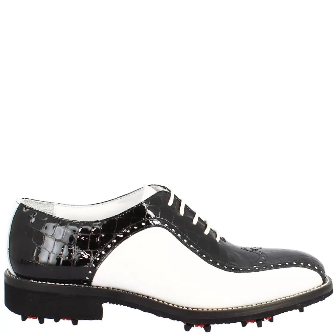 Best Sale Leonardo Shoes Scarpe Golf Uomo Artigianali In Pelle Pieno Fiore Bianco Cocco Nero