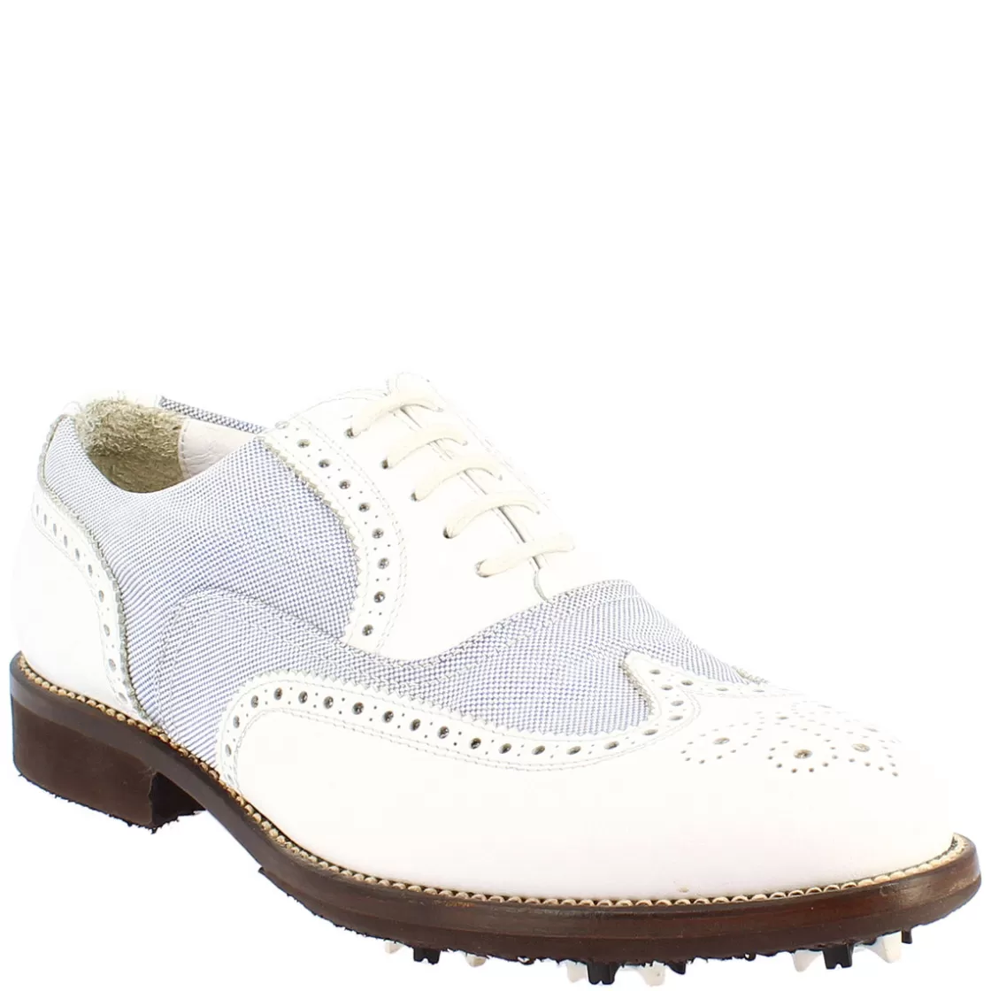 Cheap Leonardo Shoes Scarpe Golf Uomo Estive Fatte A Mano In Pelle Bianca E Tessuto Bianco