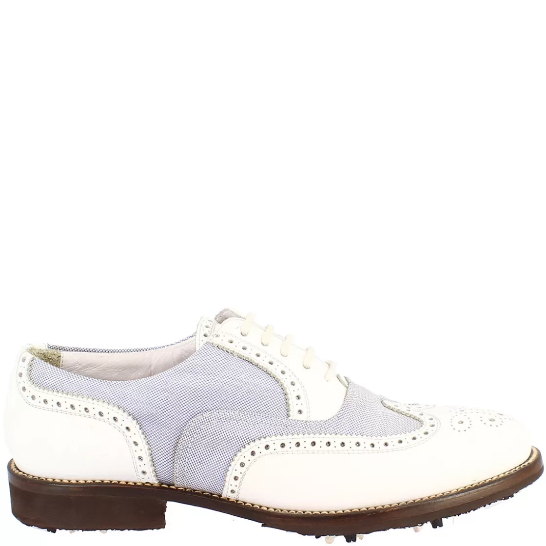 Cheap Leonardo Shoes Scarpe Golf Uomo Estive Fatte A Mano In Pelle Bianca E Tessuto Bianco