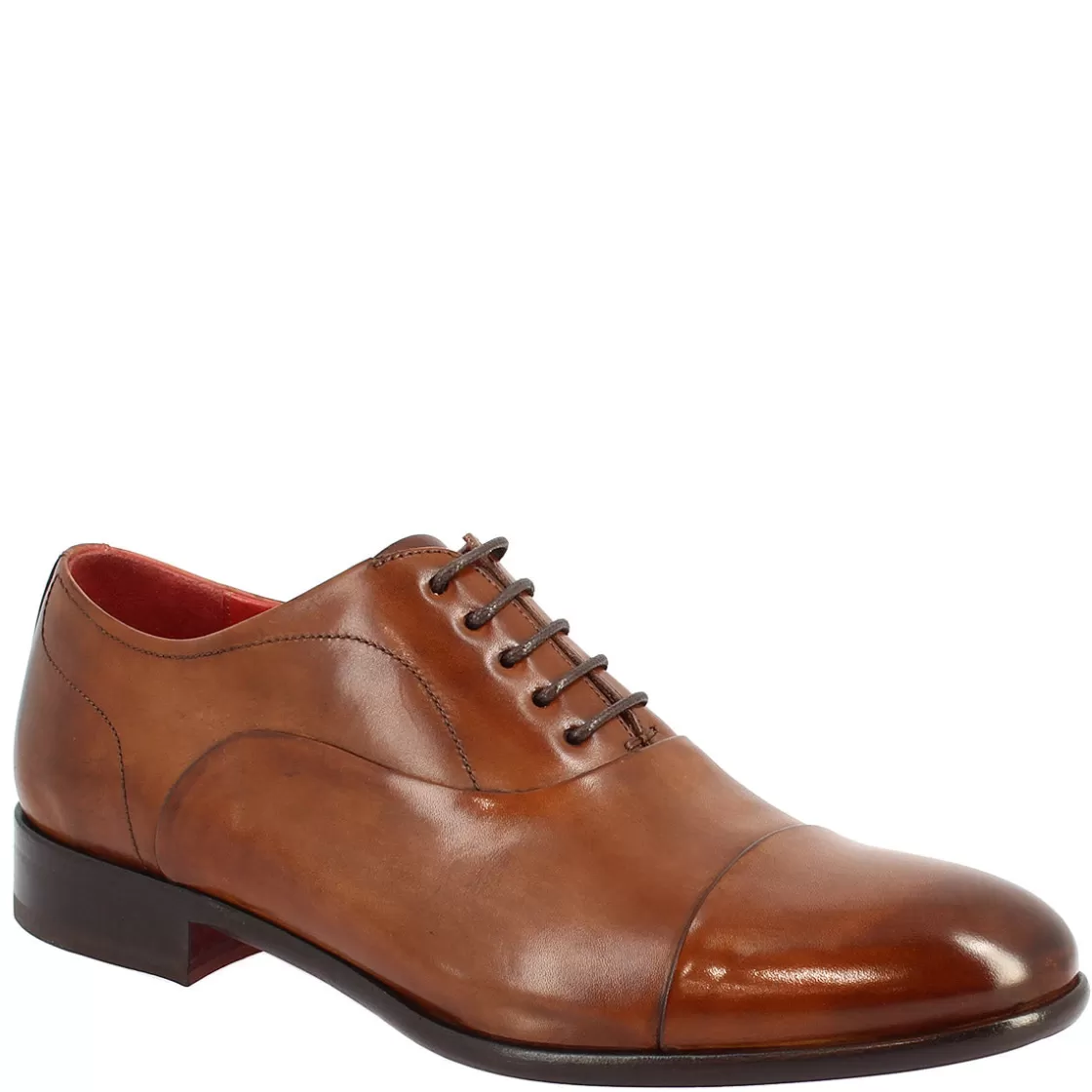 Outlet Leonardo Shoes Scarpe Stringate Da Uomo Francesine Fatte A Mano In Pelle Brandy Marrone