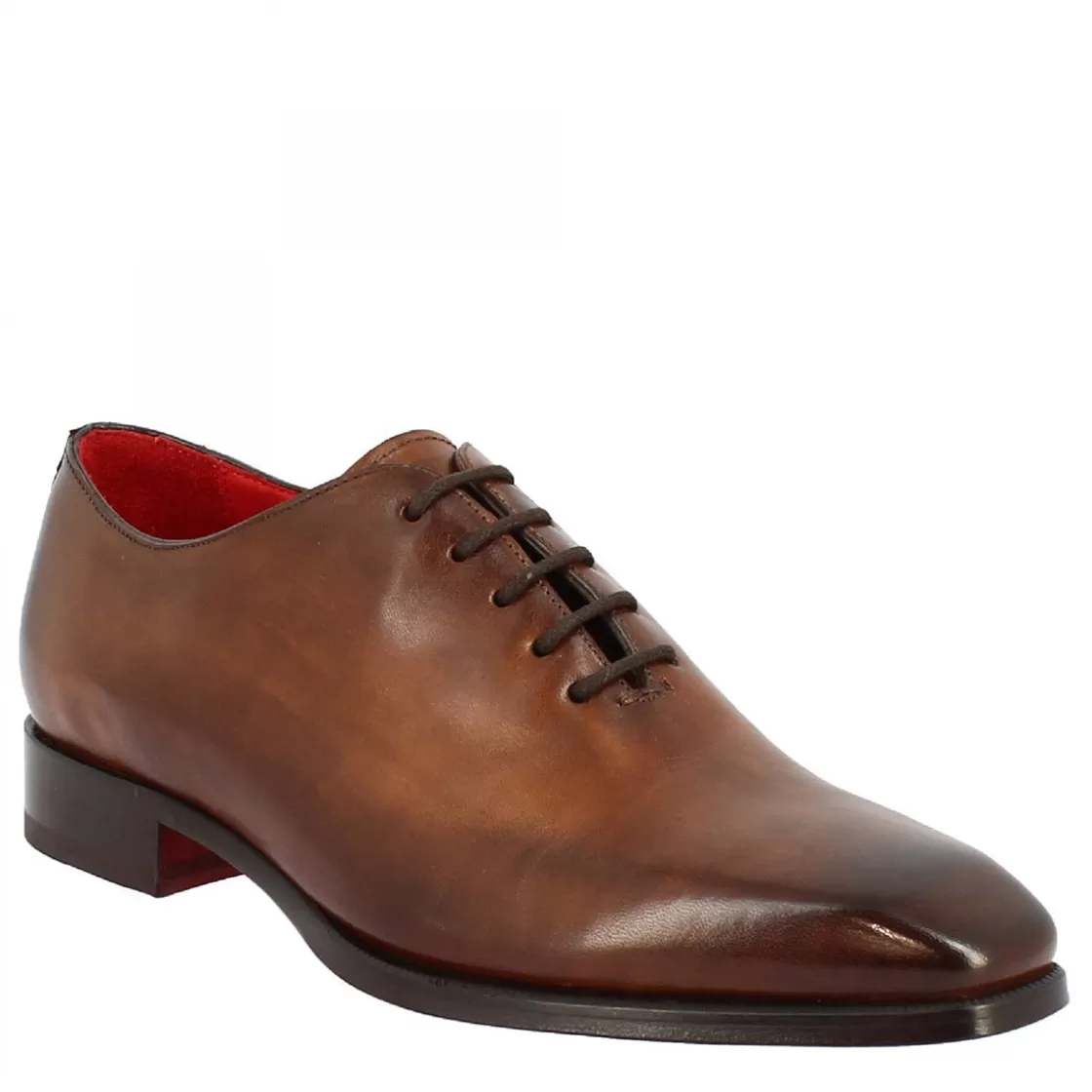 Shop Leonardo Shoes Scarpe Wholecut Da Uomo Artigianali Punta Squadrata In Pelle Delavè Brandy Marrone