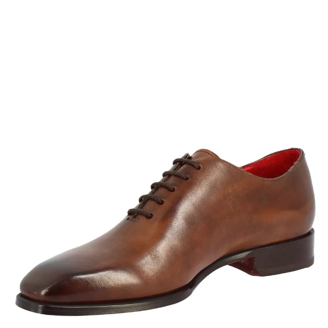 Shop Leonardo Shoes Scarpe Wholecut Da Uomo Artigianali Punta Squadrata In Pelle Delavè Brandy Marrone