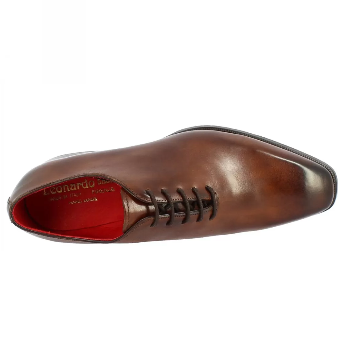 Shop Leonardo Shoes Scarpe Wholecut Da Uomo Artigianali Punta Squadrata In Pelle Delavè Brandy Marrone