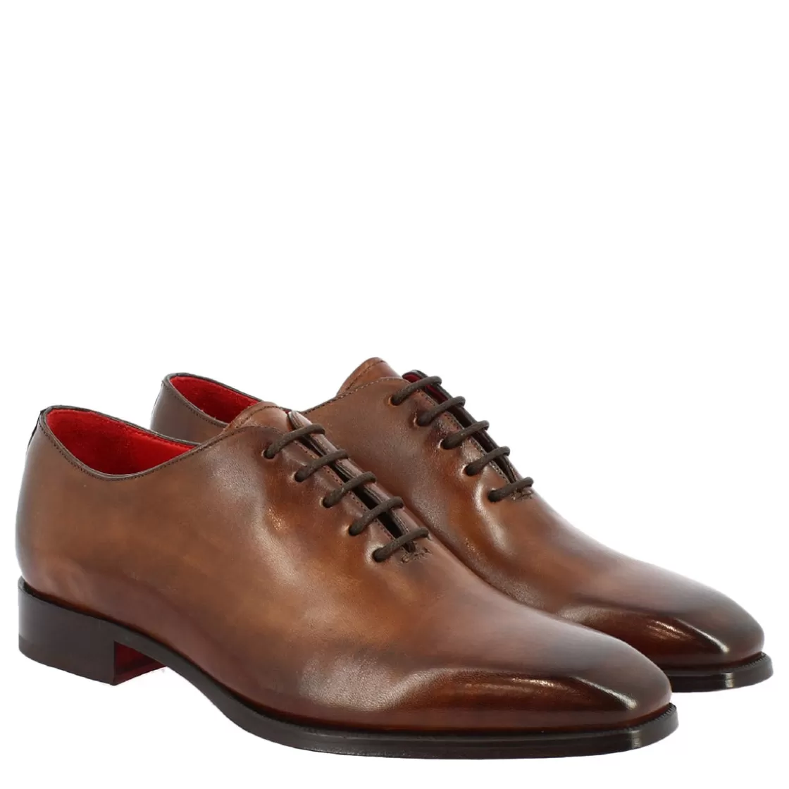 Shop Leonardo Shoes Scarpe Wholecut Da Uomo Artigianali Punta Squadrata In Pelle Delavè Brandy Marrone