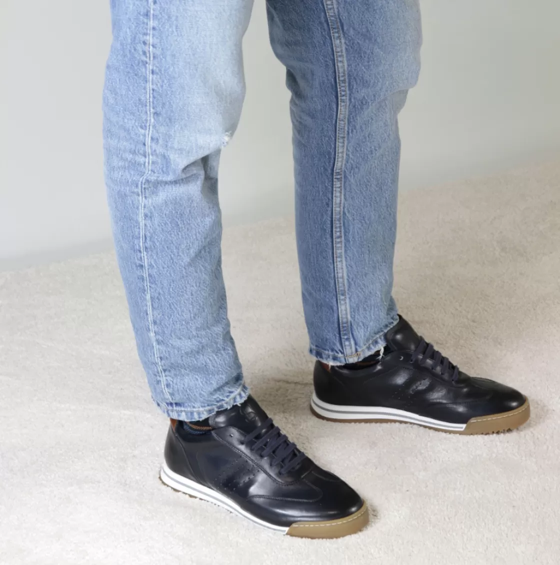 Hot Leonardo Shoes Sneaker Casual Da Uomo In Pelle Colore Blu