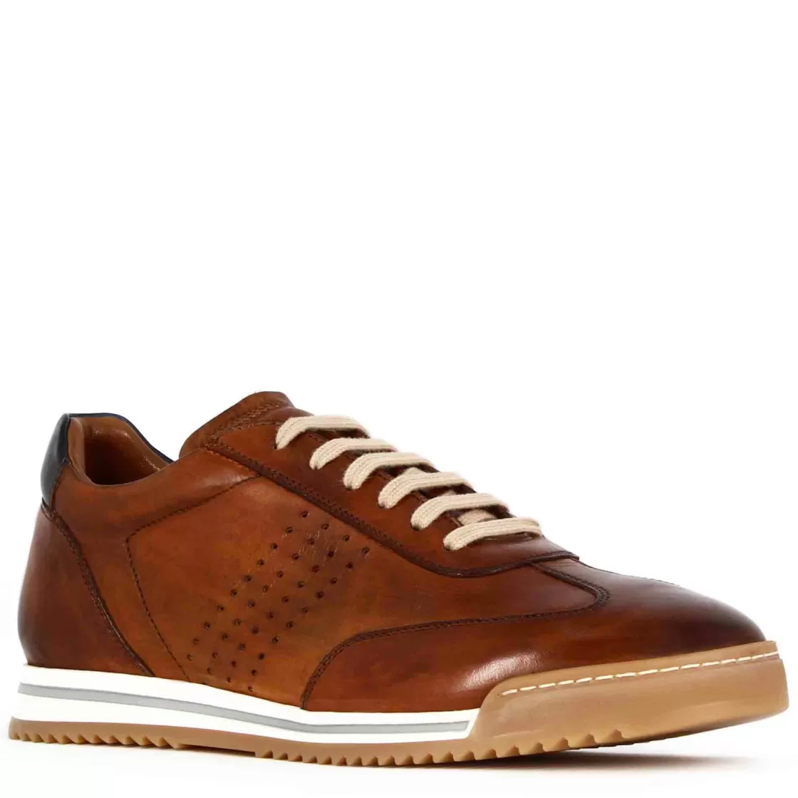 Outlet Leonardo Shoes Sneaker Casual Da Uomo In Pelle Colore Marrone Chiaro