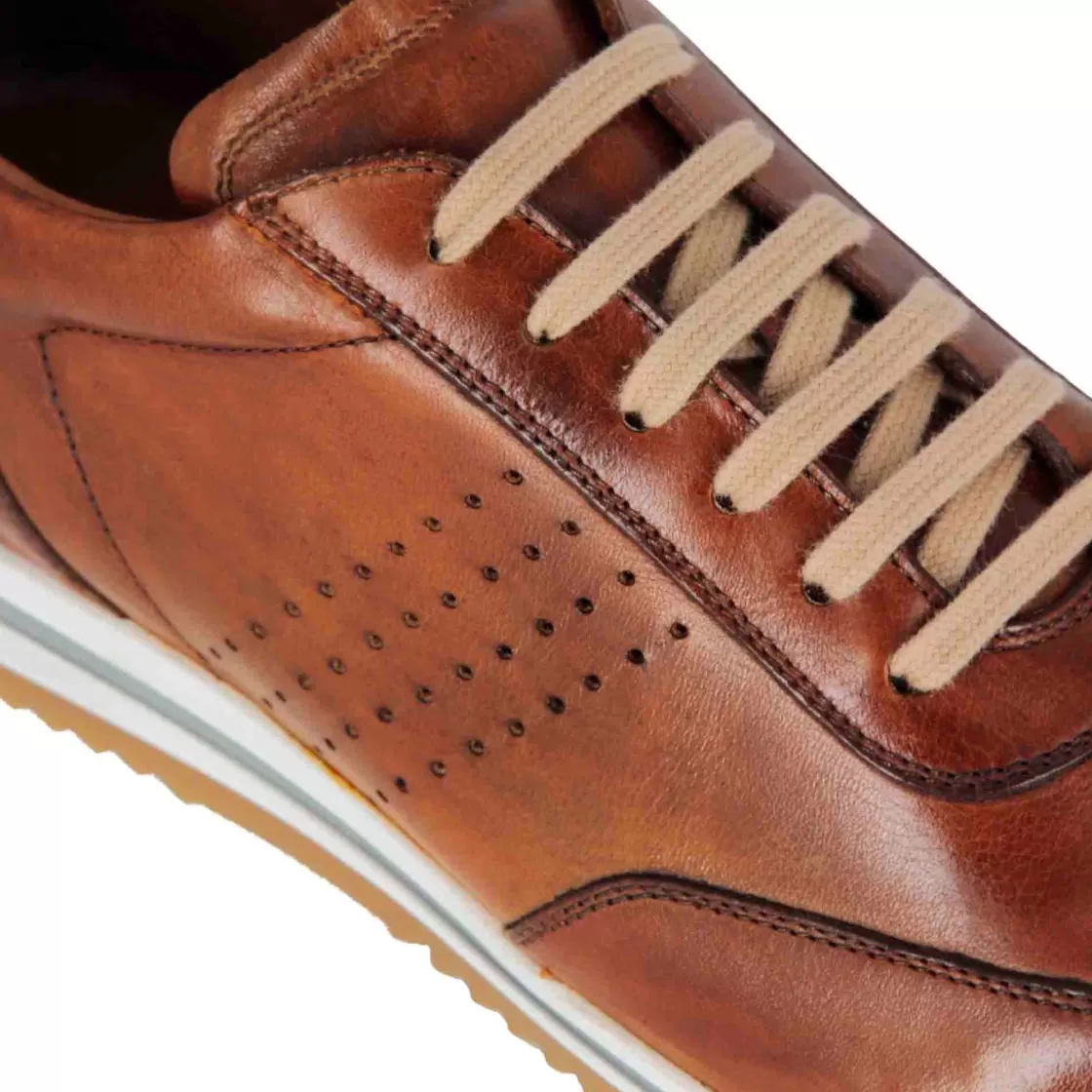 Outlet Leonardo Shoes Sneaker Casual Da Uomo In Pelle Colore Marrone Chiaro