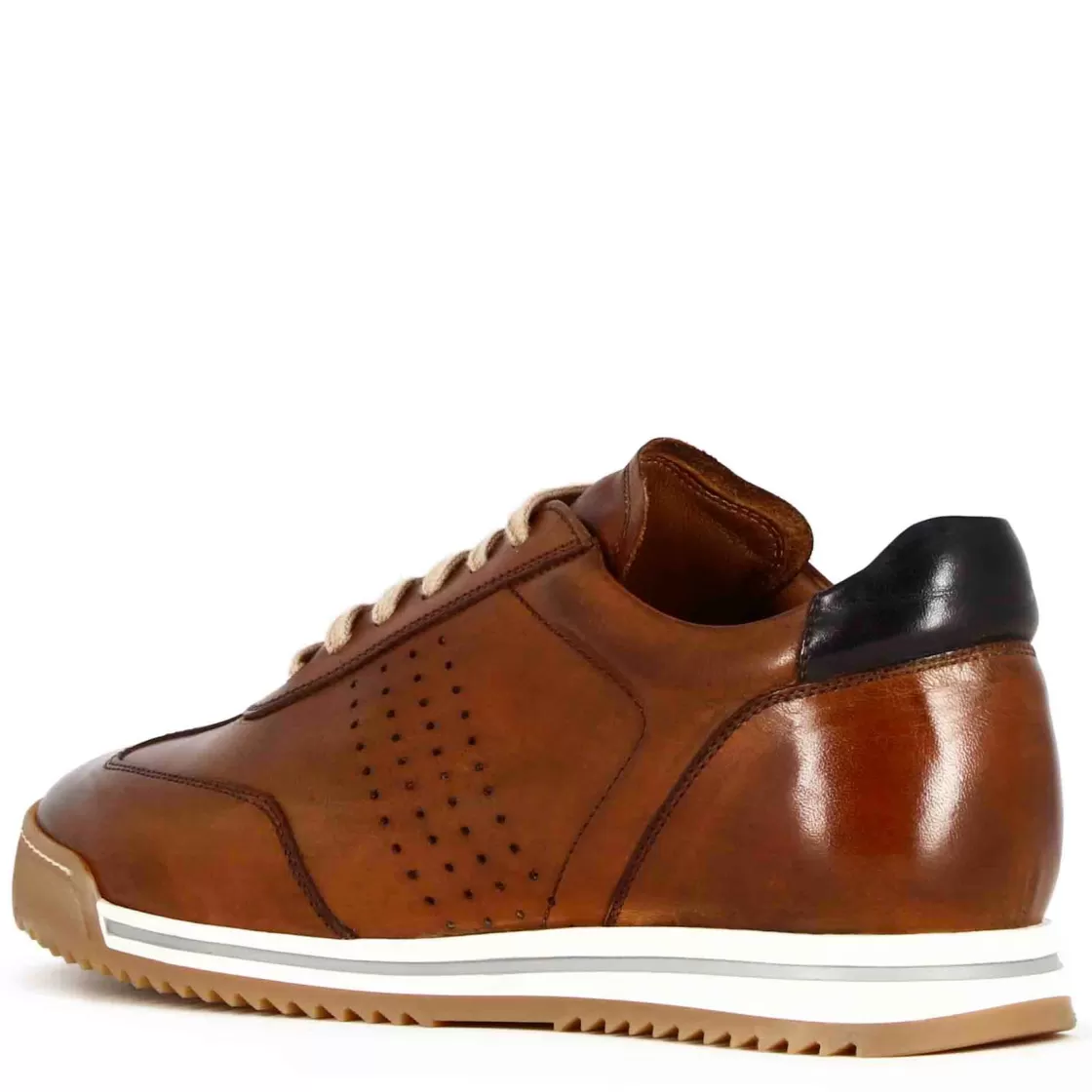 Outlet Leonardo Shoes Sneaker Casual Da Uomo In Pelle Colore Marrone Chiaro