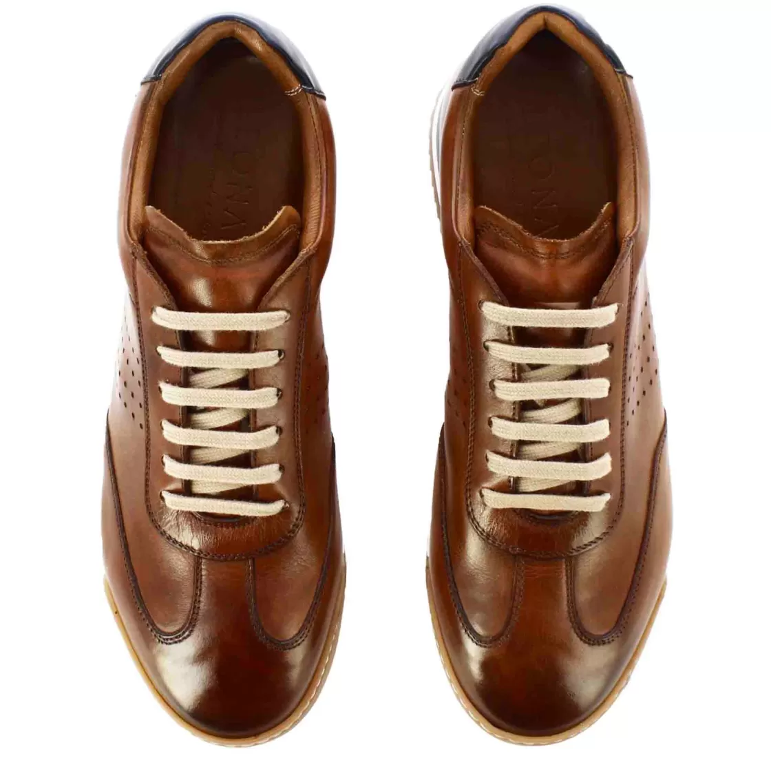 Outlet Leonardo Shoes Sneaker Casual Da Uomo In Pelle Colore Marrone Chiaro