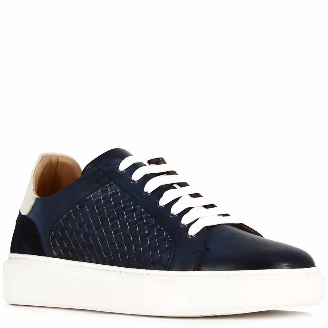 Store Leonardo Shoes Sneaker Casual Da Uomo In Pelle Intrecciata Colore Blu