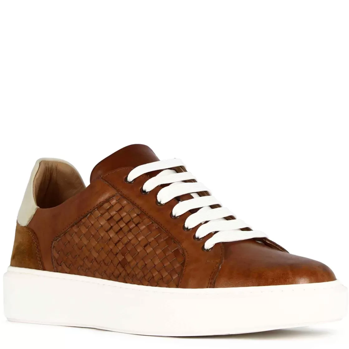Best Sale Leonardo Shoes Sneaker Casual Da Uomo In Pelle Intrecciata Colore Marrone