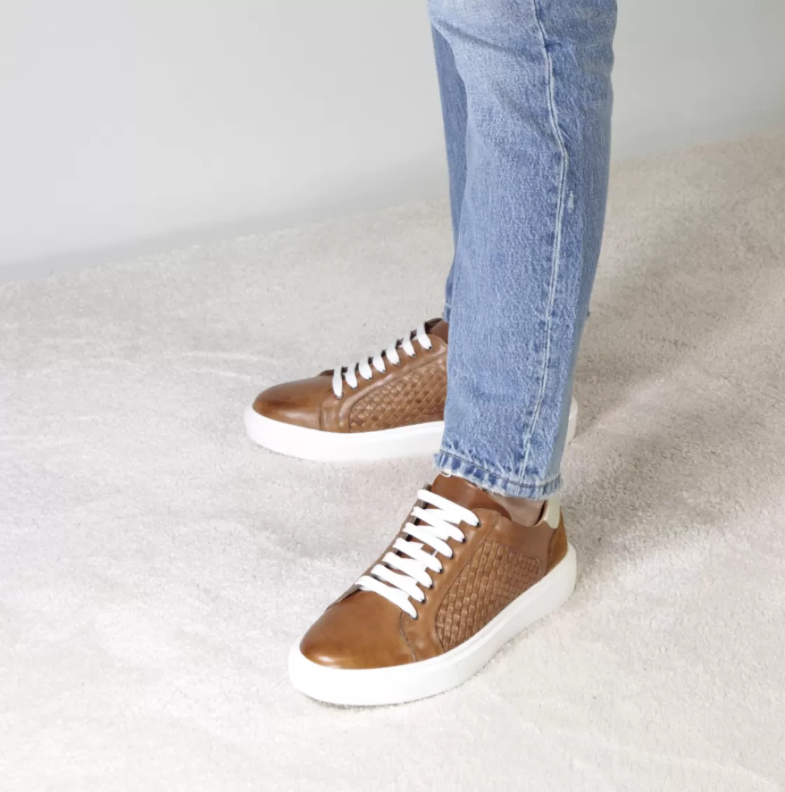 Best Sale Leonardo Shoes Sneaker Casual Da Uomo In Pelle Intrecciata Colore Marrone
