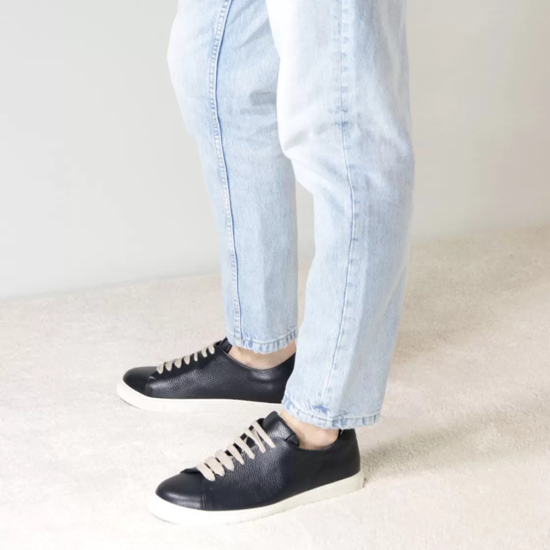 Discount Leonardo Shoes Sneaker Classica Da Uomo In Pelle Colore Blu