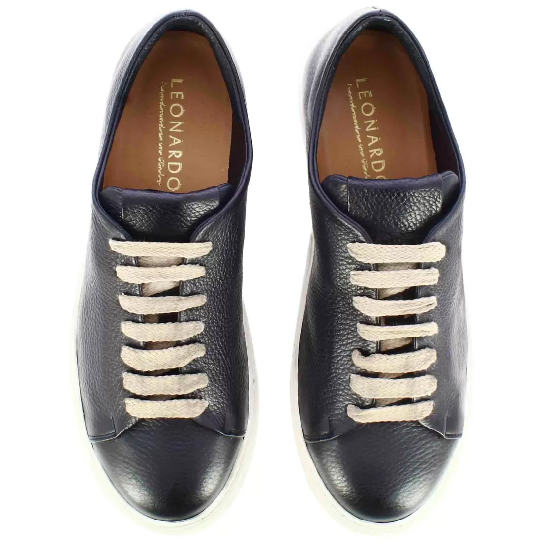 Discount Leonardo Shoes Sneaker Classica Da Uomo In Pelle Colore Blu