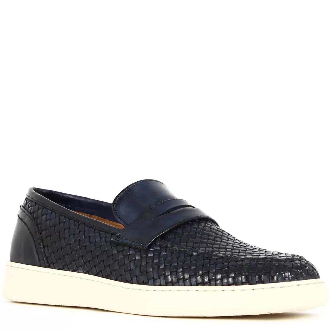 Hot Leonardo Shoes Sneaker Da Uomo Fatta A Mano In Pelle Intrecciata Colore Blu