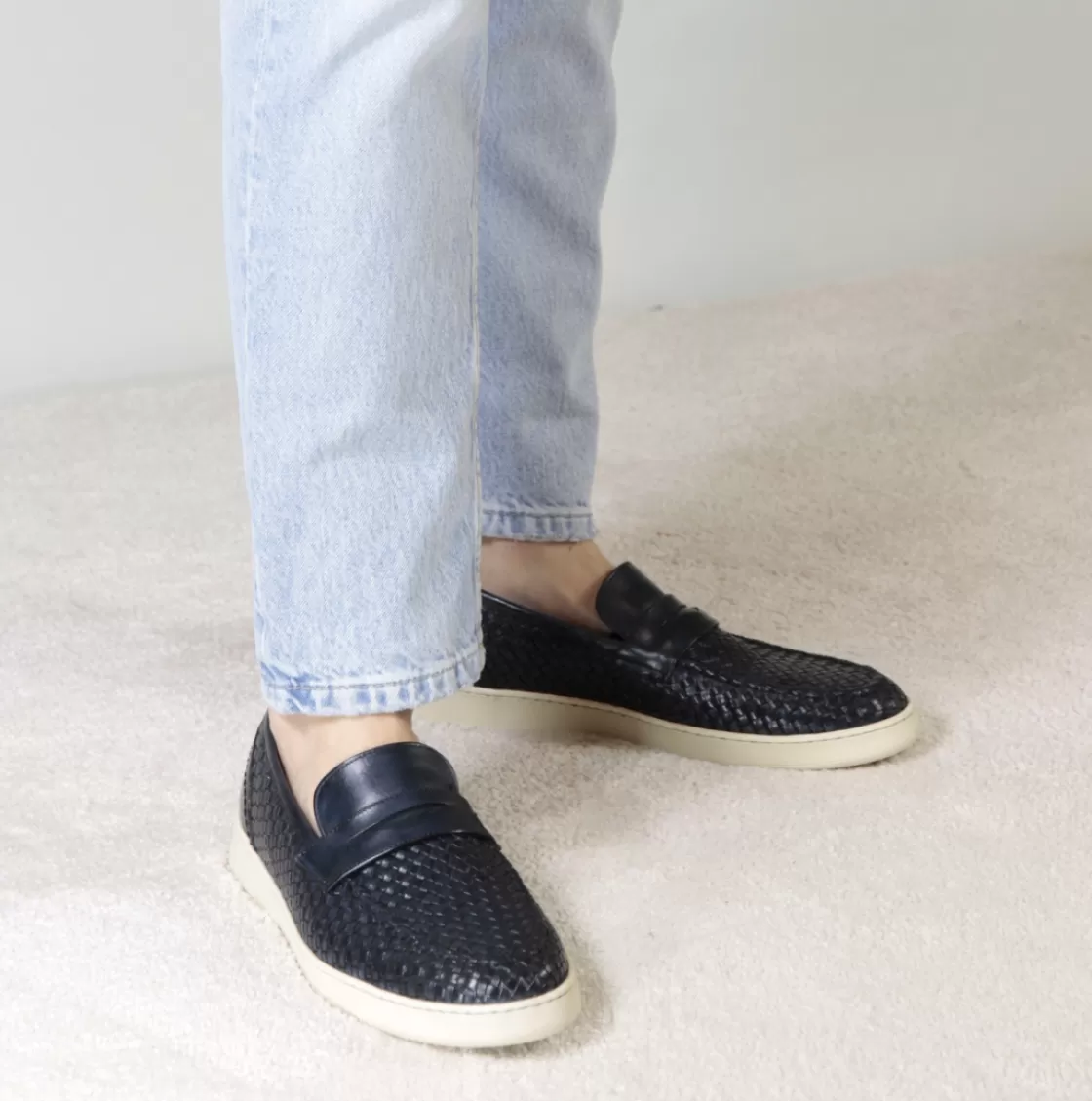 Hot Leonardo Shoes Sneaker Da Uomo Fatta A Mano In Pelle Intrecciata Colore Blu