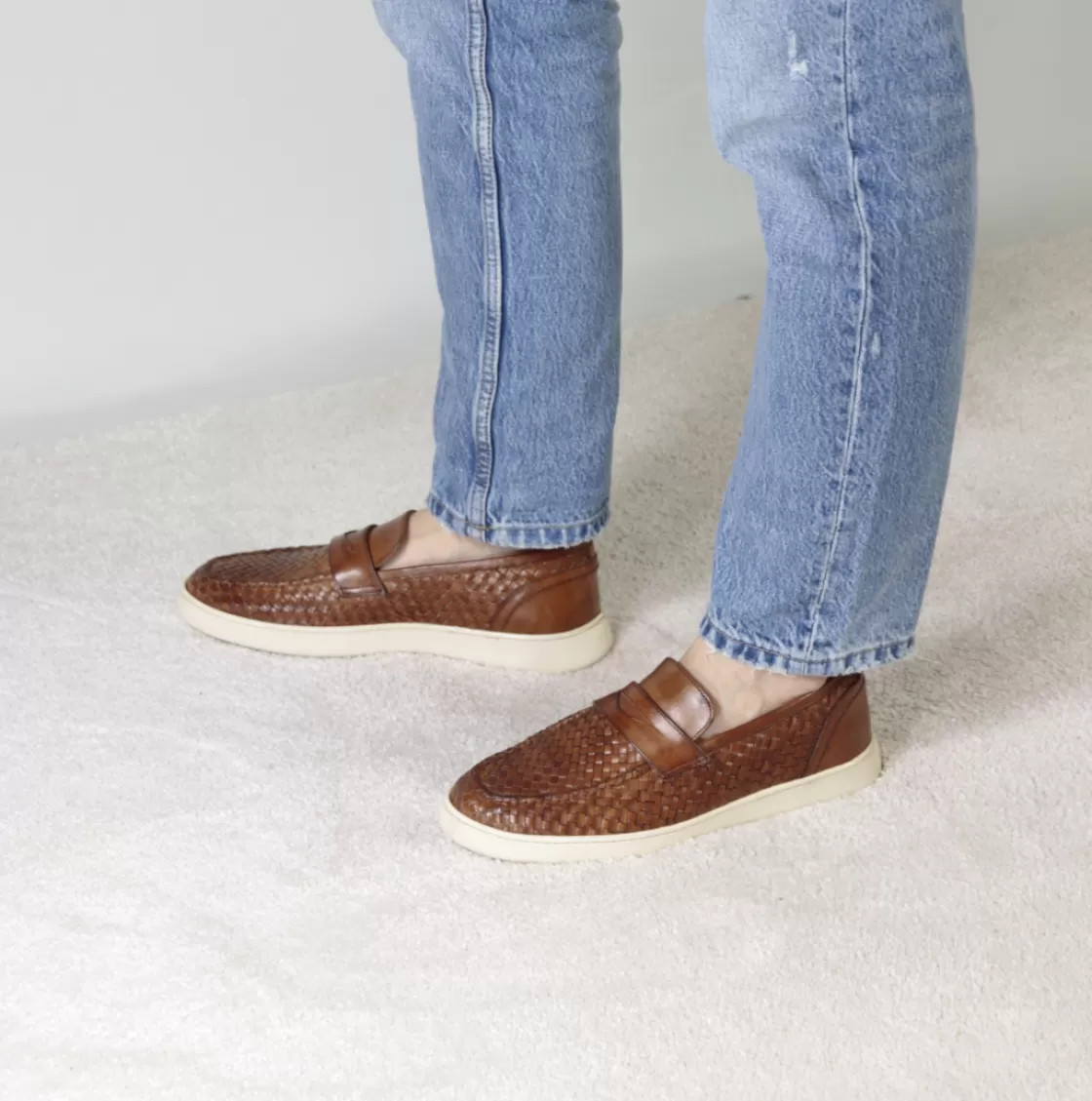 New Leonardo Shoes Sneaker Da Uomo Fatta A Mano In Pelle Intrecciata Colore Marrone
