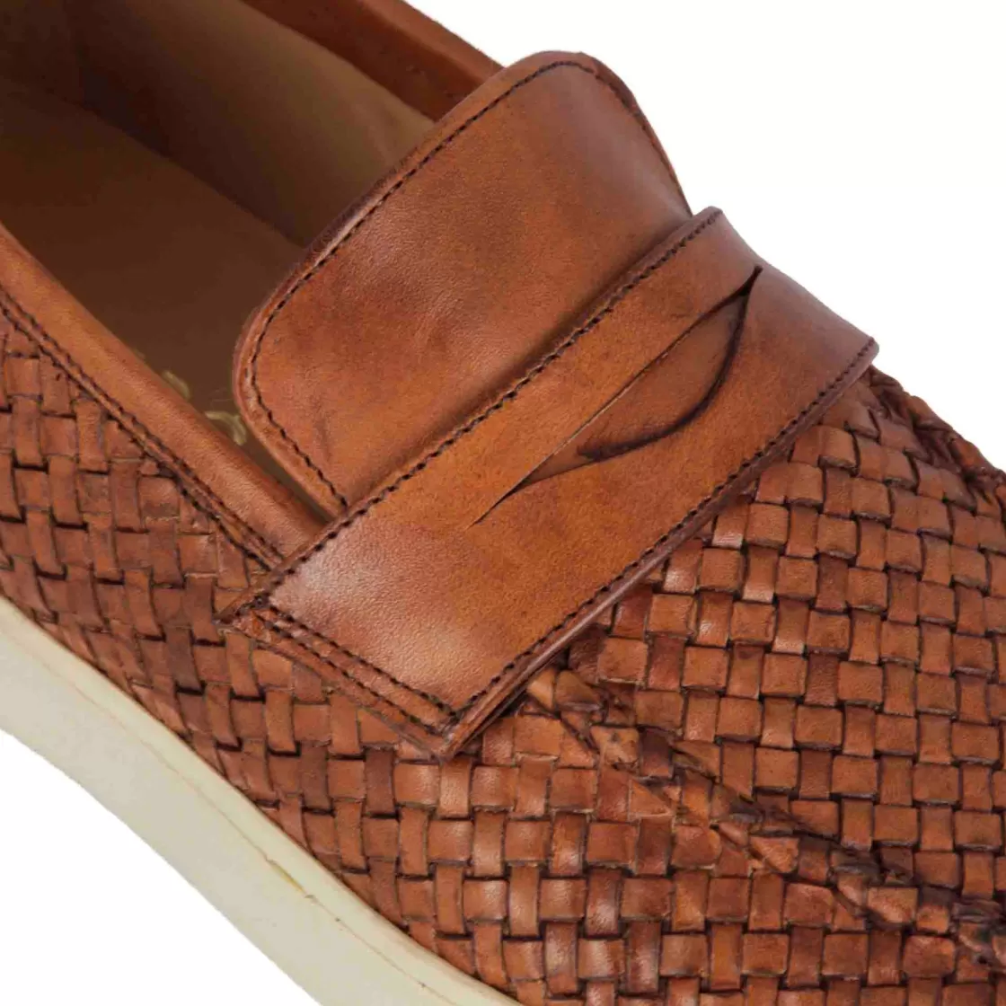 New Leonardo Shoes Sneaker Da Uomo Fatta A Mano In Pelle Intrecciata Colore Marrone