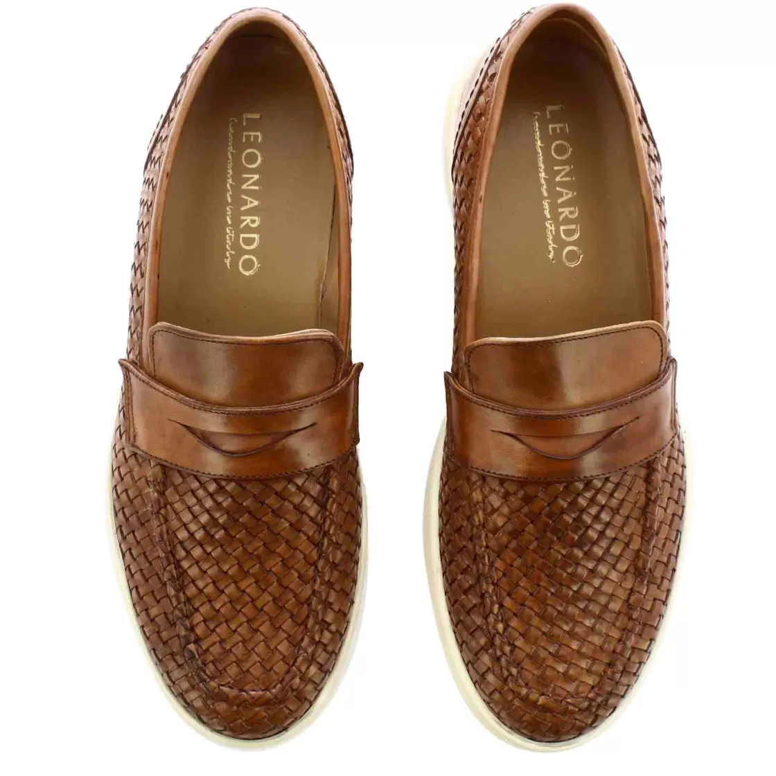 New Leonardo Shoes Sneaker Da Uomo Fatta A Mano In Pelle Intrecciata Colore Marrone