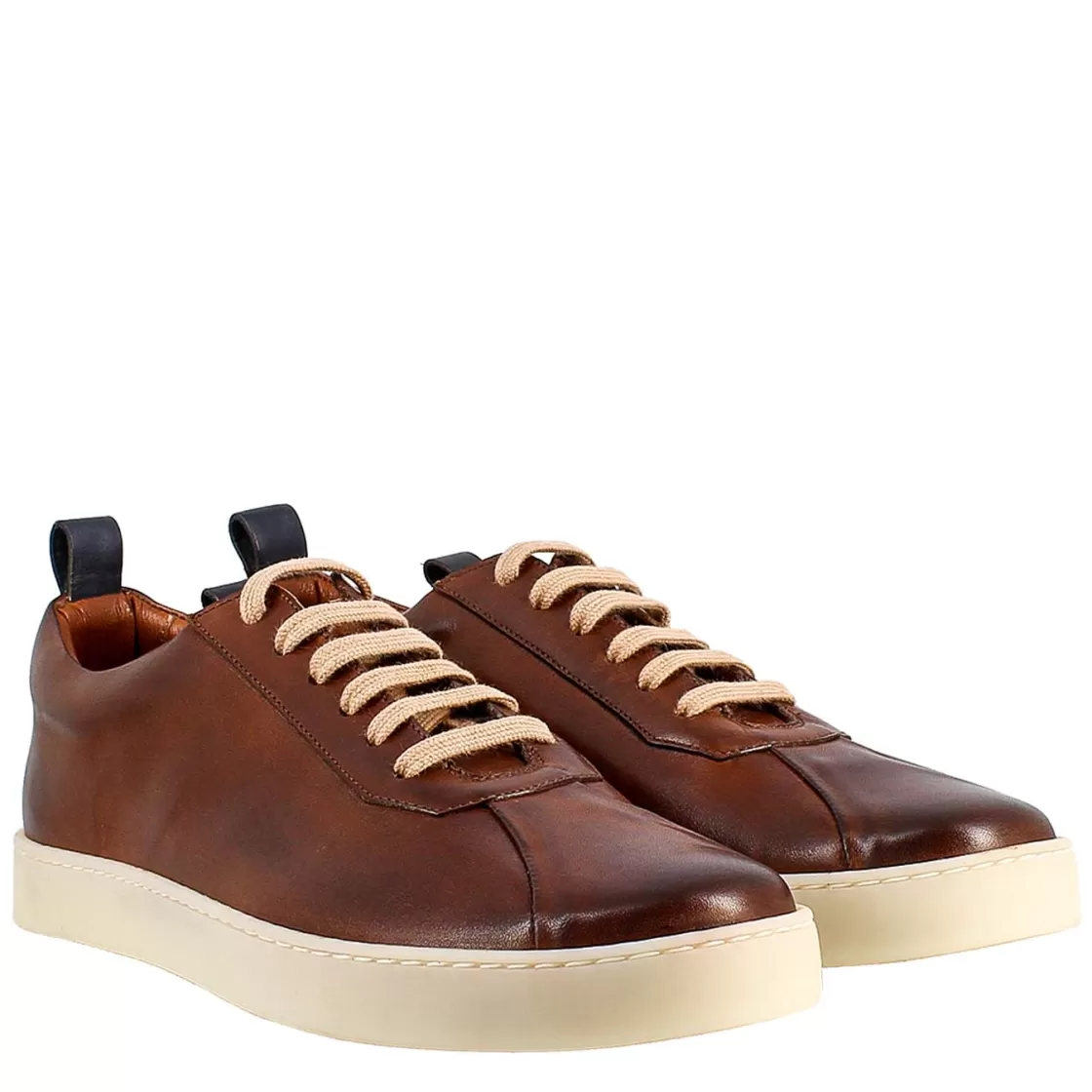 Best Leonardo Shoes Sneaker E Blu Elegante Da Uomo In Pelle Liscia Marrone
