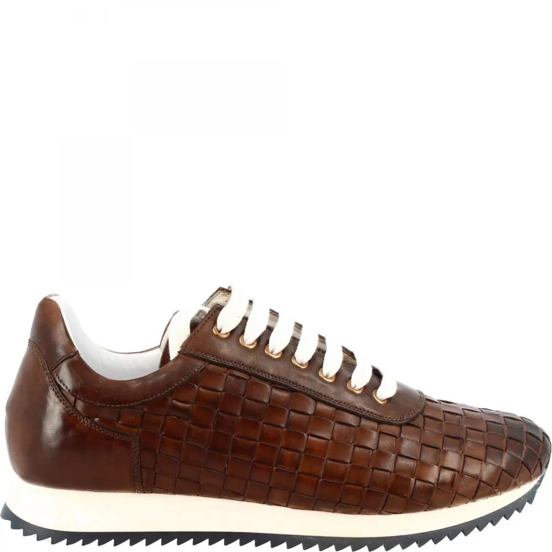 New Leonardo Shoes Sneakers Casual Da Uomo Fatte A Mano In Pelle Intrecciata Brandy Marrone