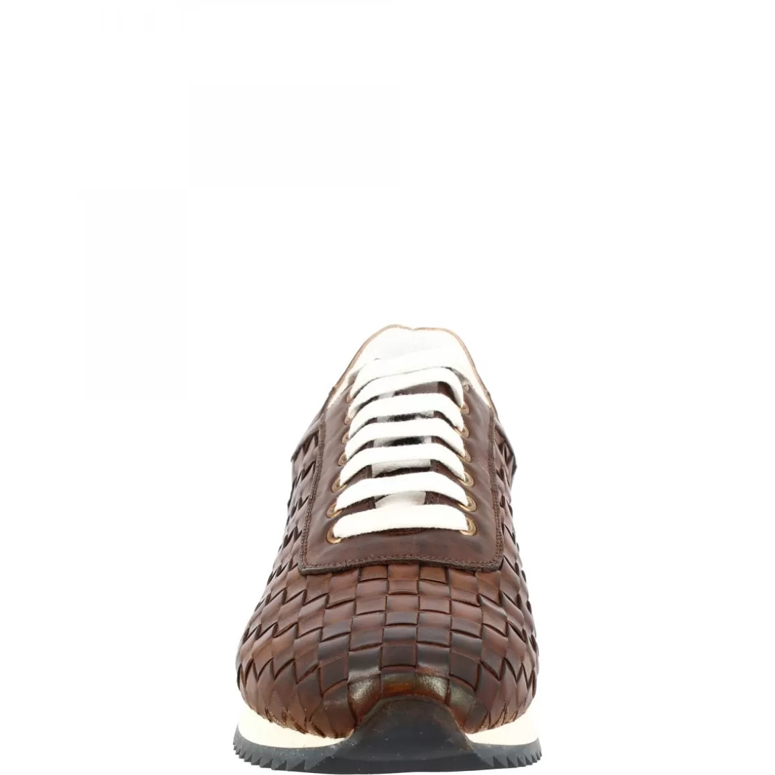 New Leonardo Shoes Sneakers Casual Da Uomo Fatte A Mano In Pelle Intrecciata Brandy Marrone
