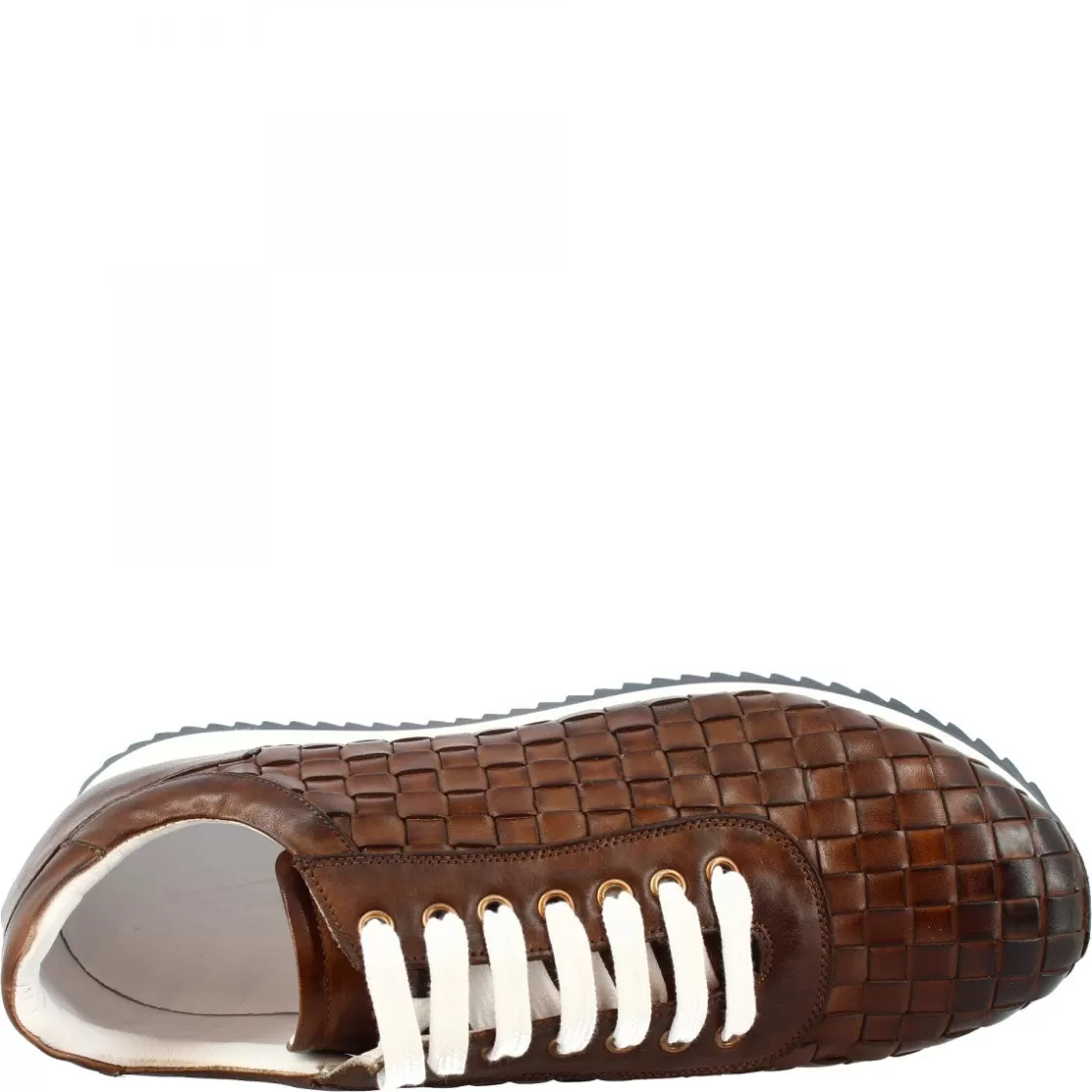 New Leonardo Shoes Sneakers Casual Da Uomo Fatte A Mano In Pelle Intrecciata Brandy Marrone