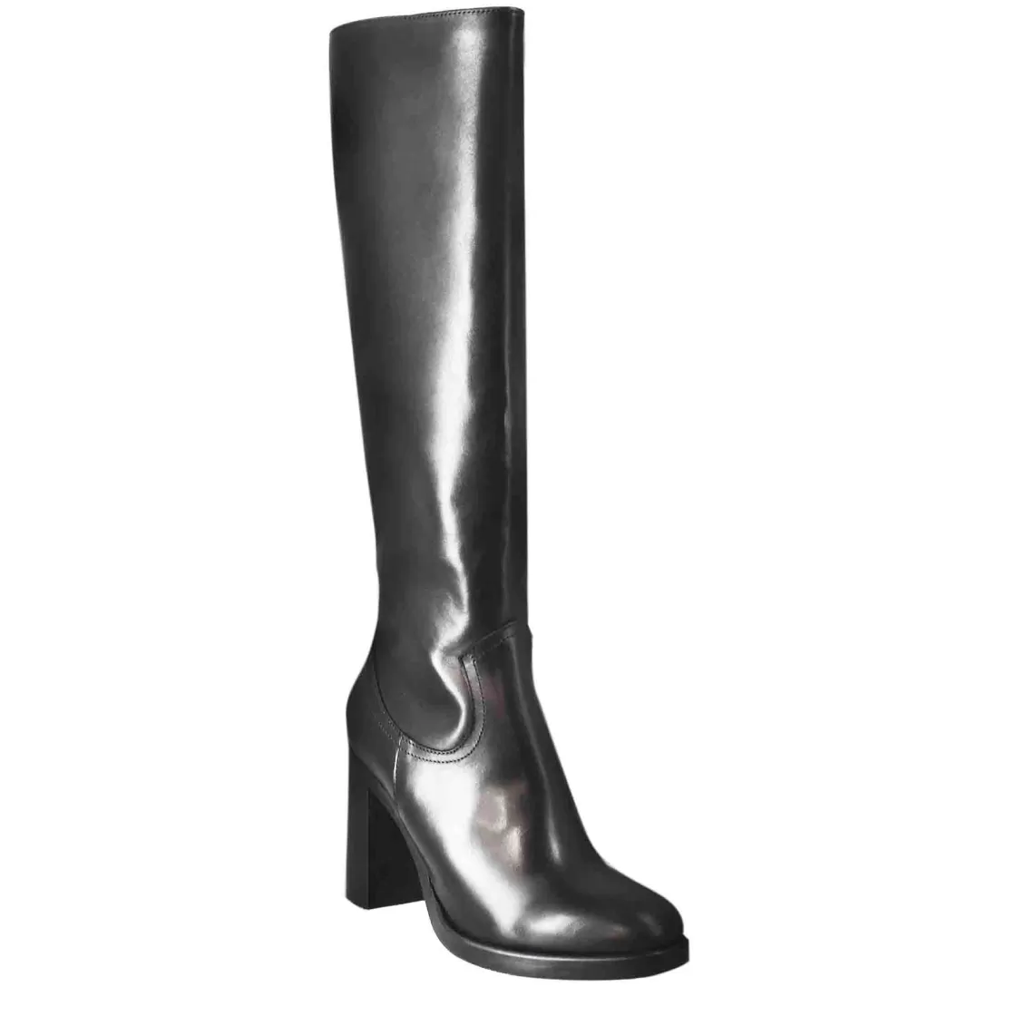 Cheap Leonardo Shoes Stivale Al Ginocchio Da Donna Liscio Con Tacco Alto In Pelle Nero