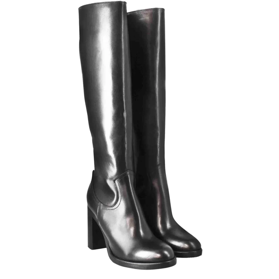 Cheap Leonardo Shoes Stivale Al Ginocchio Da Donna Liscio Con Tacco Alto In Pelle Nero