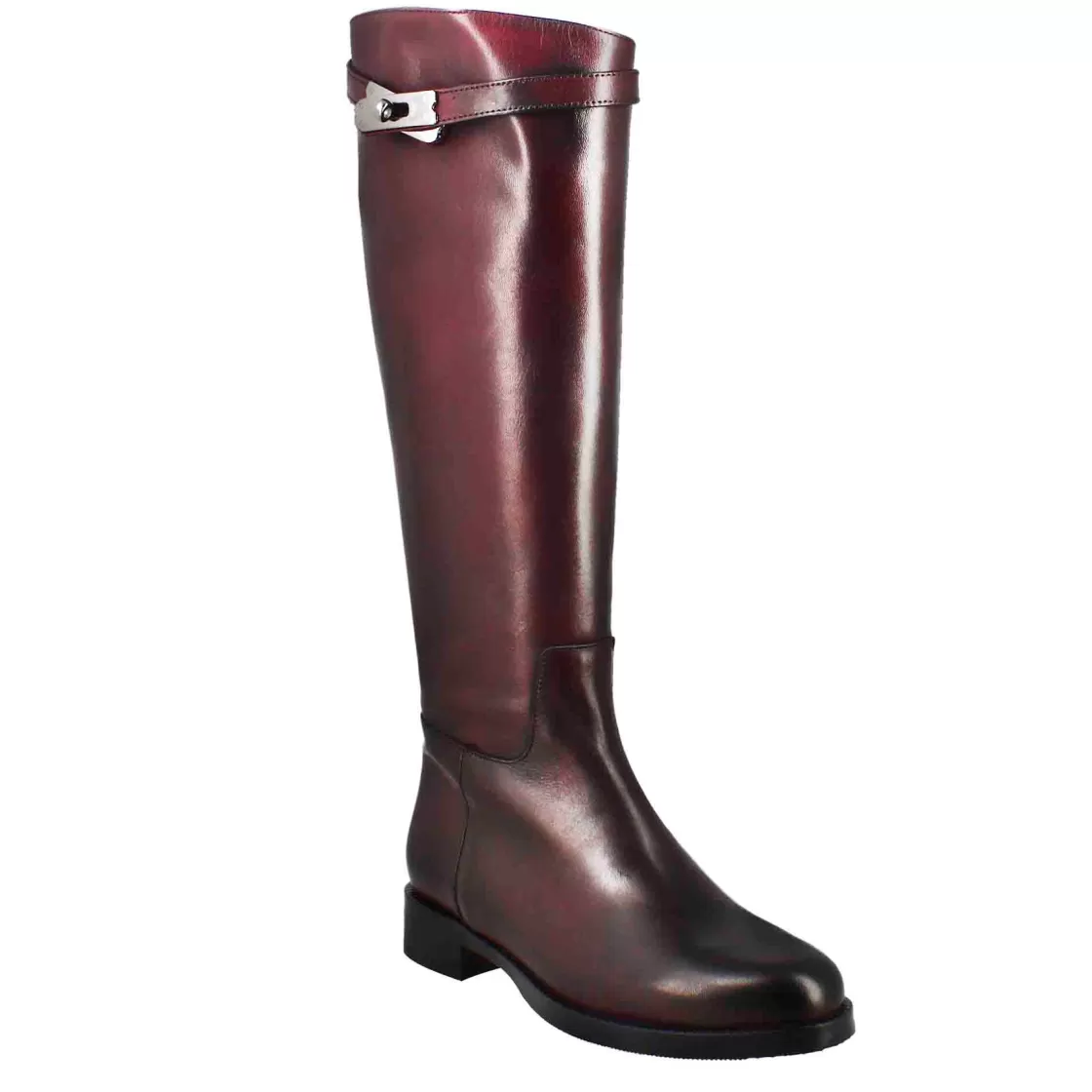 Discount Leonardo Shoes Stivale Al Ginocchio Da Donna Liscio Con Tacco Basso In Pelle Colore Bordeaux